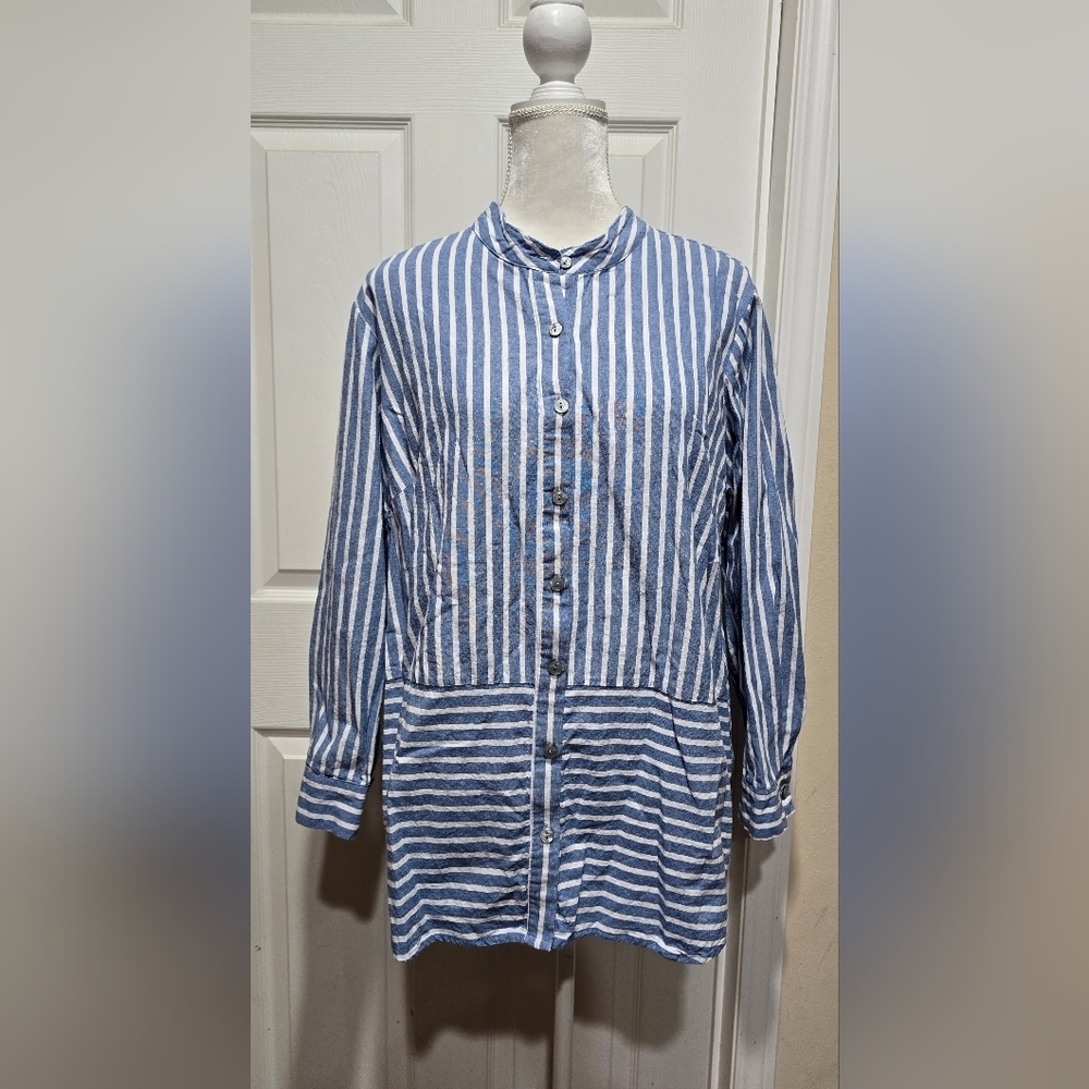 Joan River Blue & White Striped Button-Up Shirt